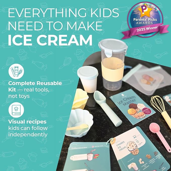 Kids Ice Cream Science Maker Kit | Real Reusable | Ages 5-12 | STEM DIY Activity | Make Homemade Ice Cream No Machine Needed | Screen Free Summer Fun | Birthday Christmas Gift