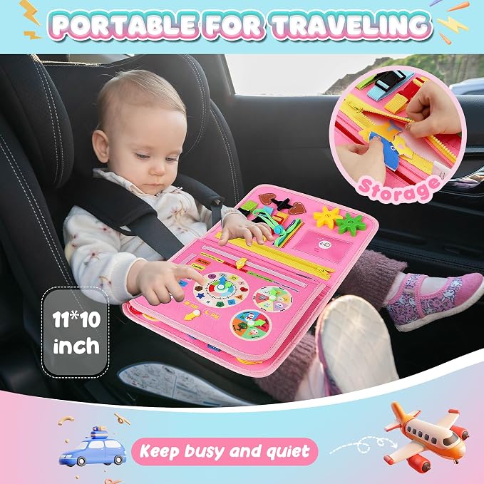 URMYWO Toddler Busy Board - Busy Book Montessori Toys Ages 3 and up | Preschool Learning Activities with Alphabet Number Animal, Educational Travel Toys Birthday Gifts for Kids