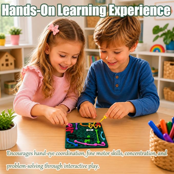 Sensory Activity Board, Sensory Fidget Toys for Kids Toddler, Sensory Toys for Silent, Calming, Focus, Stress Relief, ADHD & Autism, Airplane Travel Essentials Toys with Travel Bag & 12 Strings