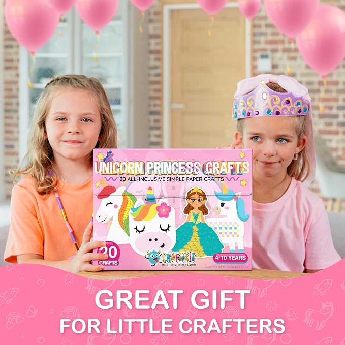Craftikit® 20 Award-Winning Princess & Unicorn Crafts for Kids Ages 3-10 Years, All-Inclusive Toddler Arts and Craft Kits for Kids, Fun Toddler Craft Box for Girls in Preschool