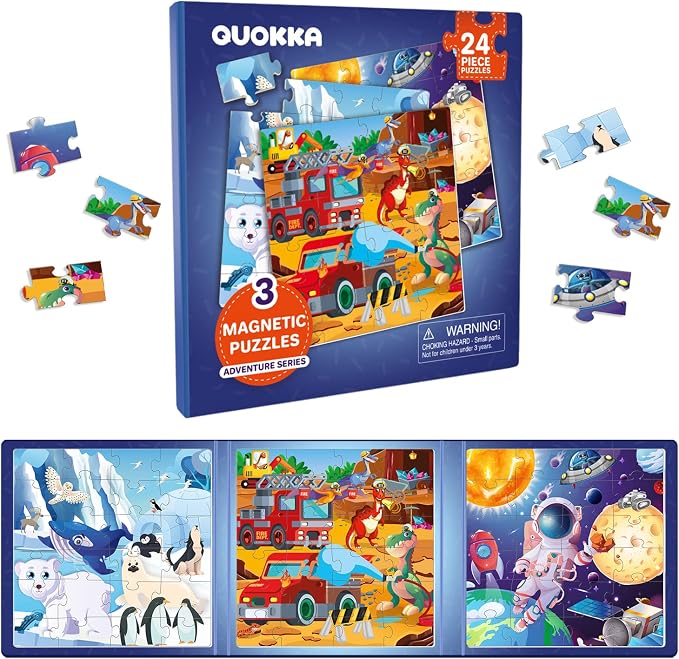 QUOKKA Travel Magnetic Puzzles for Toddlers 1-3 – 20+Pcs Animals Game with Extra-Long Play Book – Fun Travel Jigsaw Game Toy for Kids Ages 3-5 – Strong Magnets for Car Activities