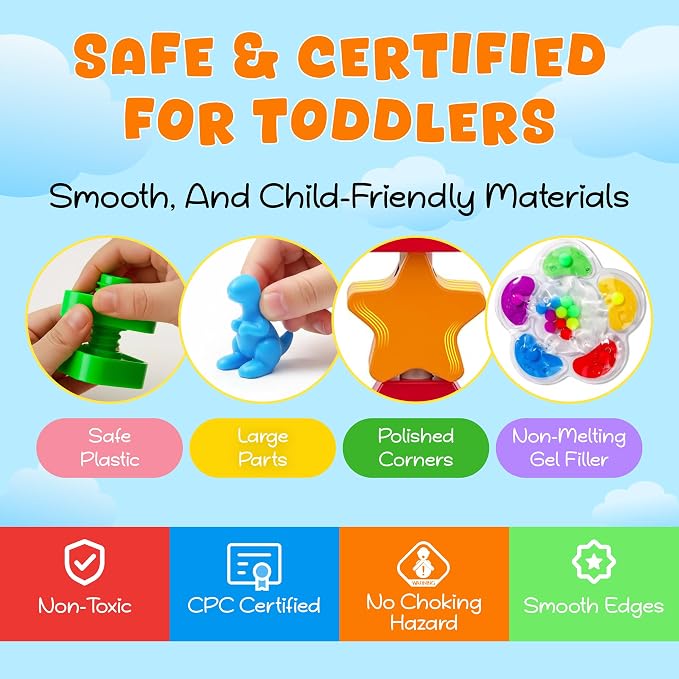 8-in-1 Busy Hands Fine Motor Skills Toys Kit for Toddler, Montessori Toys Set for 3+ Years Old, Learning & Education Toys, Color Shape Sorter, Stacking Toys, STEM, Wooden Toys