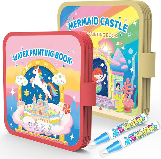 KONLE Reusable Water Painting Books, 20 Pages Mermaid&Pony Coloring Books | Mess Free Coloring Book for Toddlers 1-3, Travel Gift for Boys & Girls, Educational Art Activity, Montessori Art