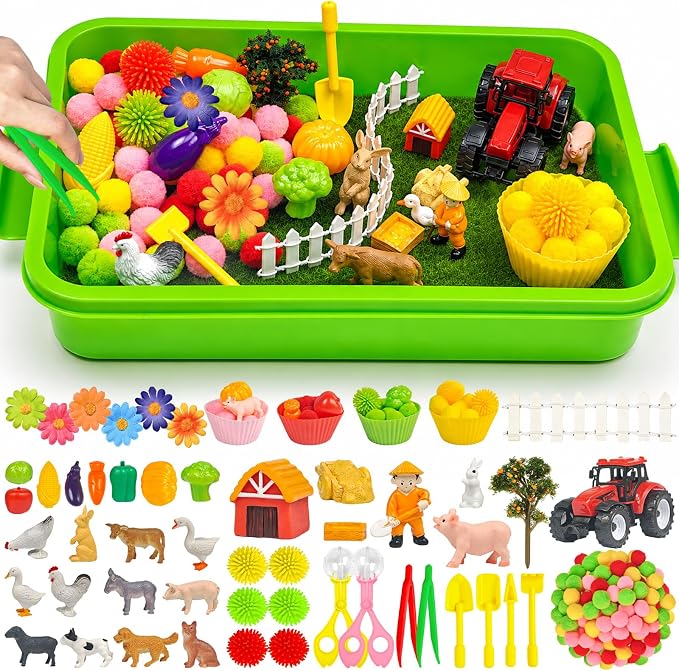 Cinrobiye 159 Pcs Farm Animal Learning Activity Set, Farm Sorting Game with Barnyard Animals, Fine Motor Activities, Preschool Learning Activities, Classroom Learning Centers, STEM Educational Games