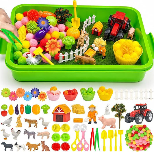 Cinrobiye 159 Pcs Farm Animal Learning Activity Set, Farm Sorting Game with Barnyard Animals, Fine Motor Activities, Preschool Learning Activities, Classroom Learning Centers, STEM Educational Games