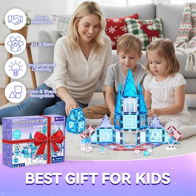 VigorFun Princess Castle Magnetic Tiles Building Toys Set for Kids Ages 4-8 | STEM Magnetic Blocks with 2 Dolls, Educational Sensory Magnetic Toys Gifts for Toddler Boys Girls Learning Classroom