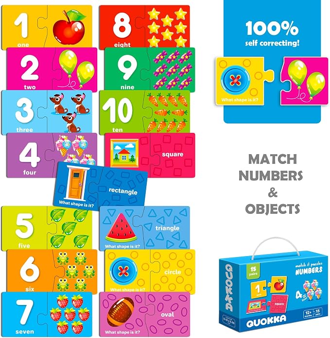 QUOKKA 5X MEGASET Puzzles for Toddlers 3-5 - Matching Games for Kids Ages 2-4 - Numbers Animals Opposites ABC Learning for Toddlers 1-3 Year Old - Educational Toy Activities for Boy and Girl