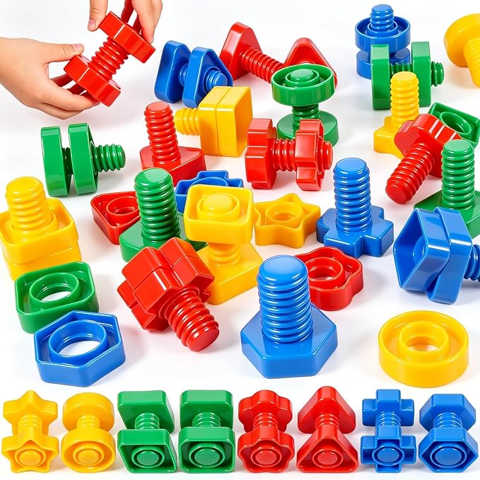 Bbiamsleep 40 Pcs Plastic Nuts and Bolts for Kids Fine Motor Skills(Random) | Nuts and Bolts Toys Shapes Color Matching Toys for Sorting Counting Training Preschoolers