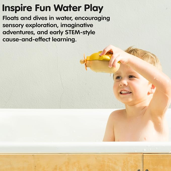 PlanToys® Submarine Wooden Baby Bath Toy for Toddlers, Waterproof Pool Toy | wooden submarine, waterproof bath pool toy, montessori fine motor imagination, non-toxic water play, 18+ months, toddlers kid