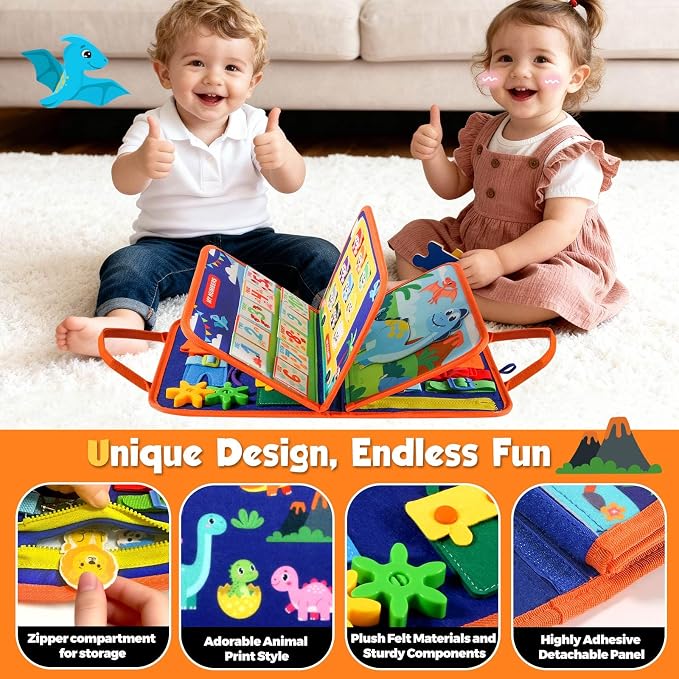 GOLIYEAN Toddler Busy Board - Montessori Toys for 2 Year Old Boy Birthday Gift, Educational Learning Sensory Busy Book for Toddlers, Ages 2-4 Airplane Car Travel Toys, Activity Books for Toddlers