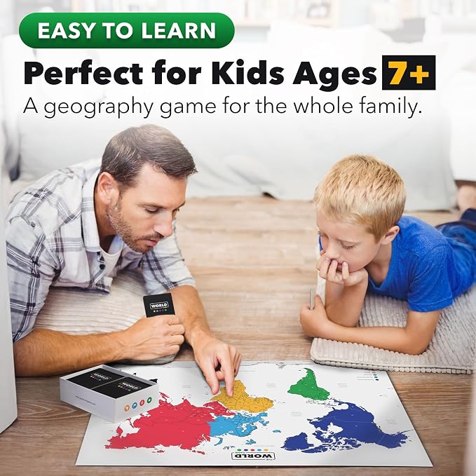 The World Game - Geography Card Game - Educational Games for Kids, Family and Adults - Cool Learning Gift Idea for Teenage Boys & Girls 8-12 with Map