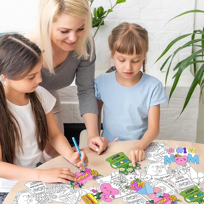 Mother's Day Coloring Arts Crafts Kits - 30Pcs Color Your Own Happy Mother's Day Magnets for Kids DIY Flower Heart Coloring Magnets for Holiday Party Fridge Refrigerator School Activities Decorations