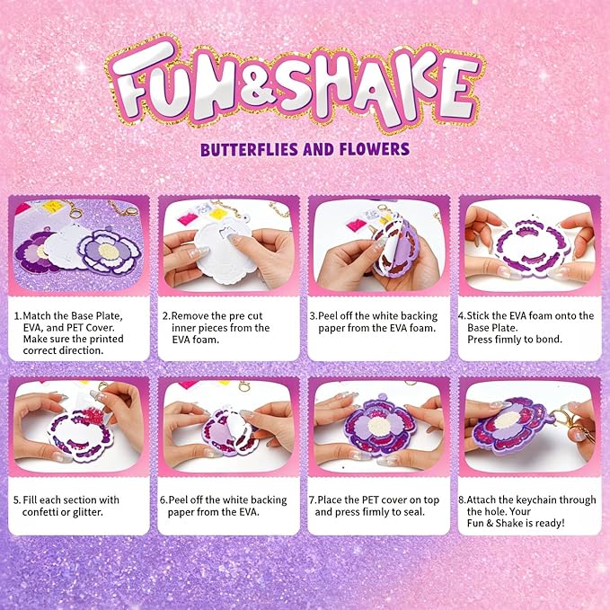 Shake-its Glitter Craft Kits for Kids, DIY Arts & Crafts with Keychains | Butterflies & Flowers, Fun Shake Art Supplies, Creative Arts and Crafts Activity Gifts for Girls & Boys Ages 4 5 6 7 8 9