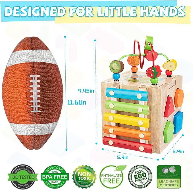 Bravmate Wooden Activity Cube, 8-in-1 Wooden Montessori Learning Toys for 18 M+ Toddlers, One Year Old First Birthday Gift, Baby Toy Set with Bonus Sorting & Stacking Board