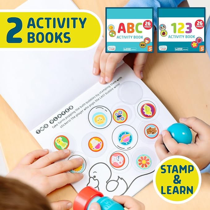 Chuckle & Roar Mega Sticker Stamper Activity Kit with 800 Stickers, 2 Activity Books (ABC & 123) & 2 Reusable Stampers – Arts & Crafts, Learning, Travel Toy for Kids Ages 3+