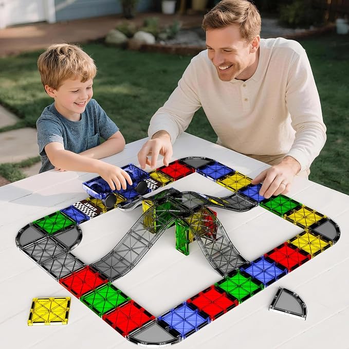 Magnetic Downhill Racer Track: 40pc Blocks Set w Car, STEM Toy 3-8 | Reinforced Tracks + Magnetic Car, STEM Montessori Toy, Safe ABS, Gift for Boys & Girls 3-8, Compatible w Major Brands