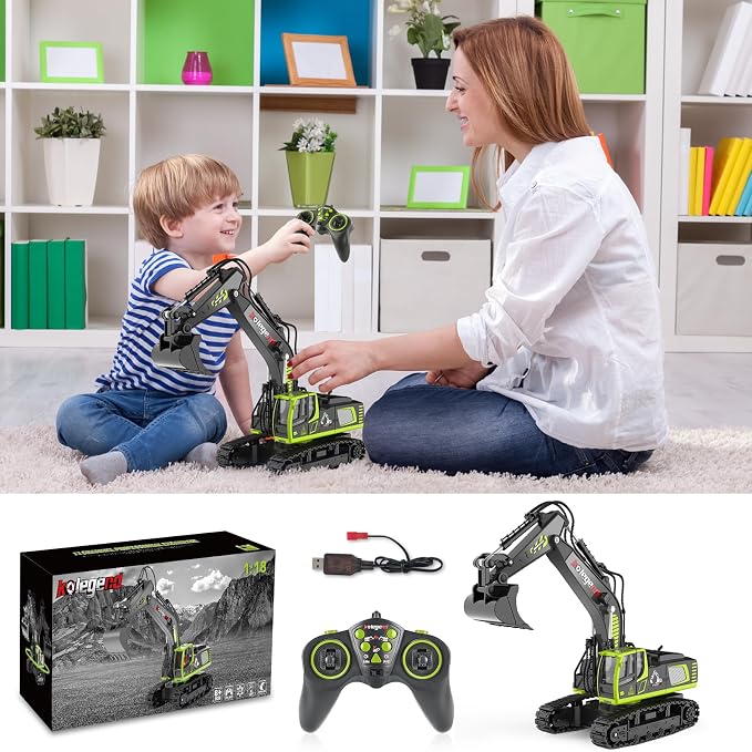 Remote Control Excavator Toy 16 Inch, 11 Channel RC Construction Vehicles Hydraulic Haulers Digger Toys Gift for 6 7 8 9 10 Years Old Kids Boys