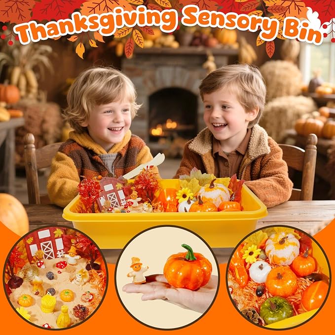 Bbiamsleep Thanksgiving Fall Sensory Bin, 76 Pcs Fall Sensory Bin Items | Thanksgiving Sensory Bin Items, Fall Sensory Kit with Accessories