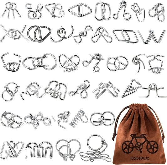 38 PCS Metal Brain Teaser Puzzles Set – Challenging Disentanglement Logic Lock Games for Adults, IQ Mind Toy Gift for Teens & Kids in Portable Travel Pouch
