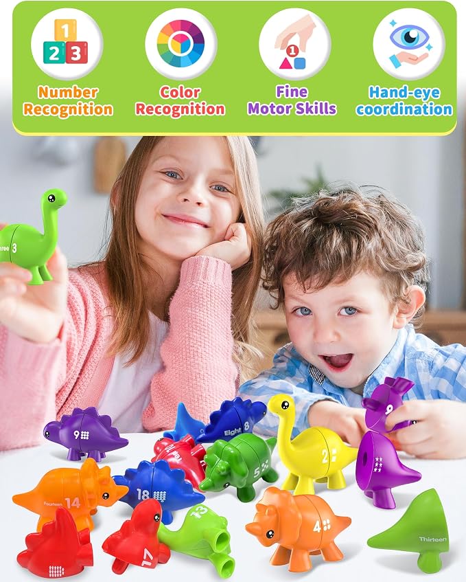 Number Dinosaur Toys for Kids 3-5, Montessori Learning Toys for 3 Year Old | Preschool Educational Toy, Toddler Boy Girl Gifts, Dino Travel Toy, Double-Sided Dinosaurs, Learn Numbers, Matching Game
