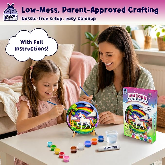 Unicorn 3D Painting Kit for Kids - DIY Wooden Painting Crafts for Kids, Unicorn Craft Set, 7 8 9 10 Year Old Girl Birthday Gifts, Girls Crafts Ages 6-8, Arts and Craft for Kid Ages 8-12