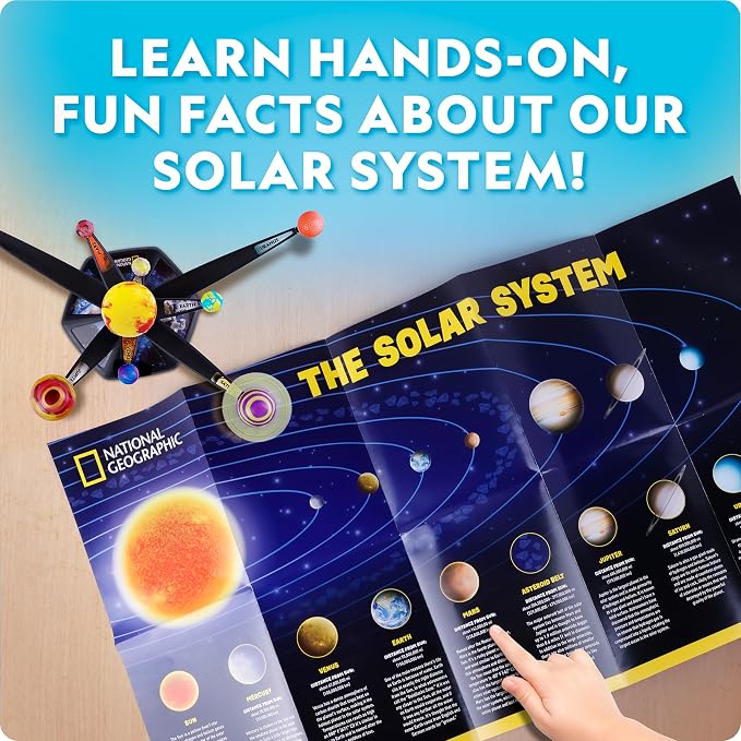 National Geographic Glow in the Dark Solar System Model for Kids Ages 8-12 | Build and Paint 3D Planets with Movable Arms, Space Bedroom Decor, Astronomy STEM Project, Birthday Gift