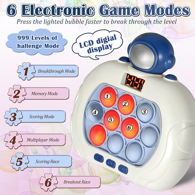 GAPER GO Pop Game Light Up Fidget Toy for Kids 5-7 8-12, Handheld Puzzle Game Sensory Toys with LED Screen, Christmas Toys Gifts for 3-12 Year Old Boys Girls (Astronaut)