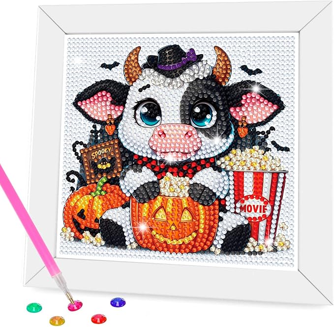 Nardoll Halloween Diamond Art Kits - Arts and Crafts - Diamond Art Painting with Wooden Frame - GEM Art for Girls Boys Adults Beginners Home Wall Decor Gifts