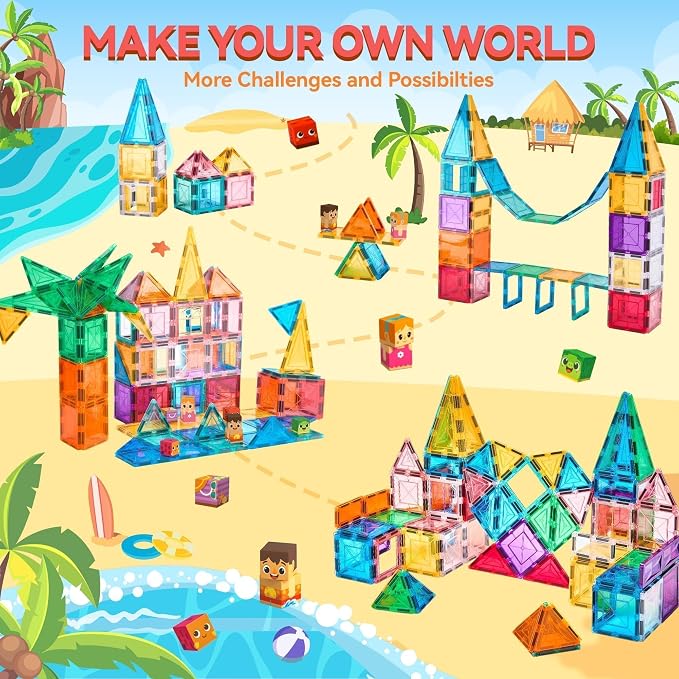VigorFun Magnetic Tiles Building Toys Set with 8 Magnetic Blocks for Kids | STEM Construction Kit, Educational Sensory Magnetic Toys Gifts for Ages 3-5 4-8 Toddler Boys Girls Learning Classroom
