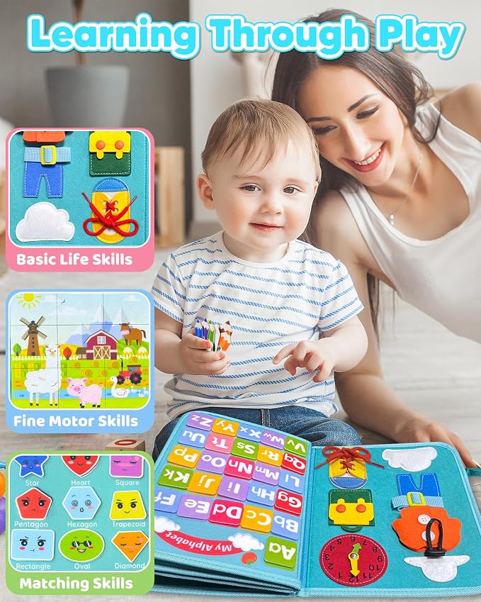 Walenty Busy Board Montessori Toys for Toddler Boy Girl Birthday Gifts | Busy Book for Toddlers, Learning Educational Toy, Airplane Car Travel Toy, Fine Motor Skills Sensory Toys, Toddler Activities