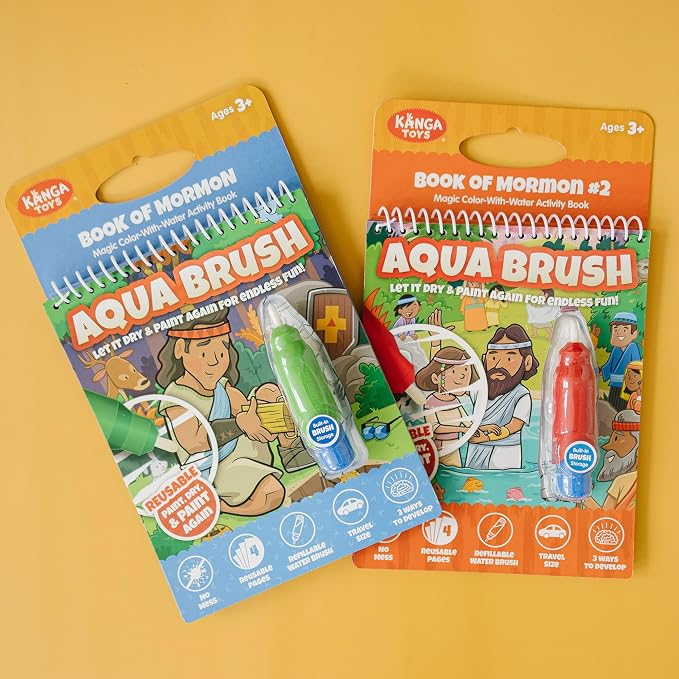 Two Pack Book of Mormon Aqua Brush Activity Book Set, Color with Water Reusable Travel Activity by Kanga Toys