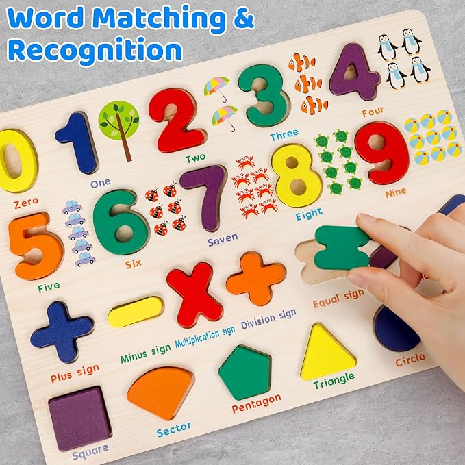 Number Puzzle Wooden Puzzles for Children Shape Learning Puzzles Toys | Puzzle Board & Letter Blocks, Preschool Educational for Girls Boys Gifts, Pattern Number