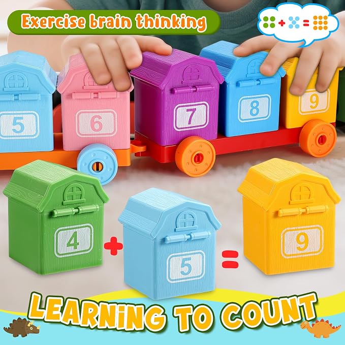 Toddler Montessori Learning Toys for 2 3 4 5 Year Old Boys, Kids Dinosaur Train Matching Toys with Locks & Keys | Counting & Sorting Trains Set, Preschool Toy Boy Girls Birthday Gifts Ages 2-4 3-5