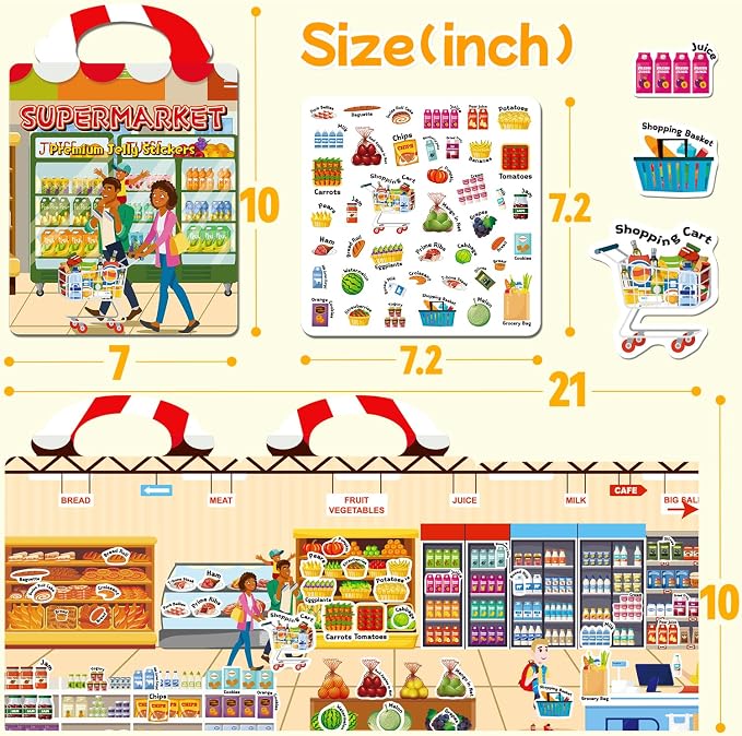 3 Sets of Reusable Jelly Stickers Books - Perfect for 3-6 Year Olds Jelly Stickers Books - Airplane and Car Travel Toys Educational Gifts for Boys and Girls (Beach+Supermarket+Party)