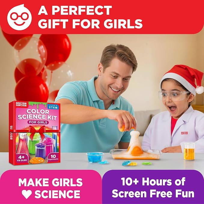 Doctor Jupiter Girls' Color Science Experiments Kit for Kids Ages 4+ | Birthday Gift Ideas for Girls Ages 4,5,6,7,8, 10 STEM Experiments, Preschool Learning Toy