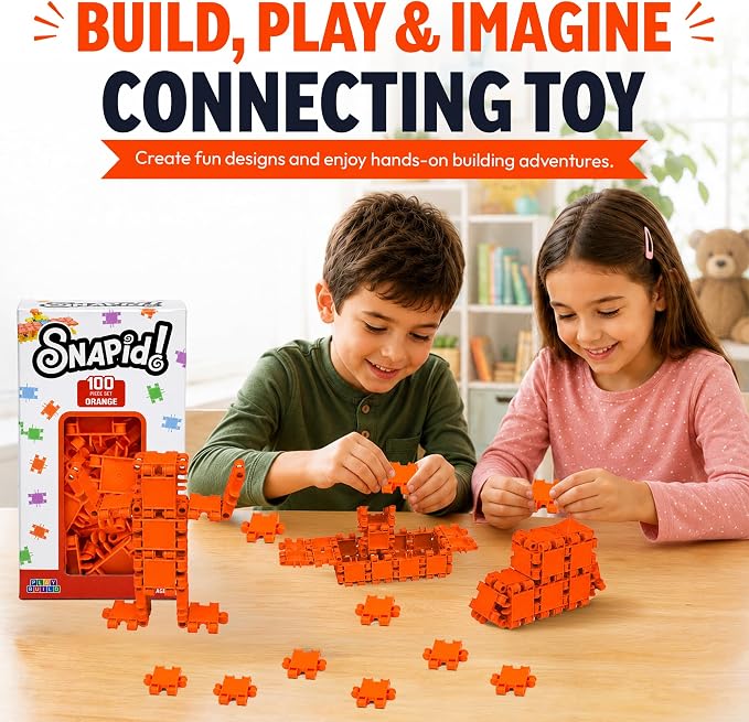 100 Piece Orange Snap Connecting Building Toy Set for Kids