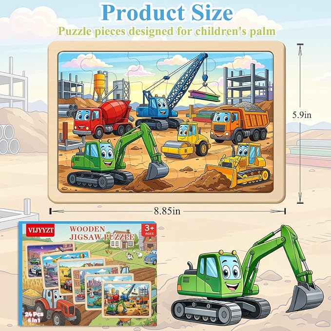 Puzzles for Kids Ages 3-5, Wooden Jigsaw Puzzles 24 Pieces 6 Pack | Vehicle Transportation Puzzle Set, Educational Learning Toys, Christmas Birthday Gifts for Boys Girls