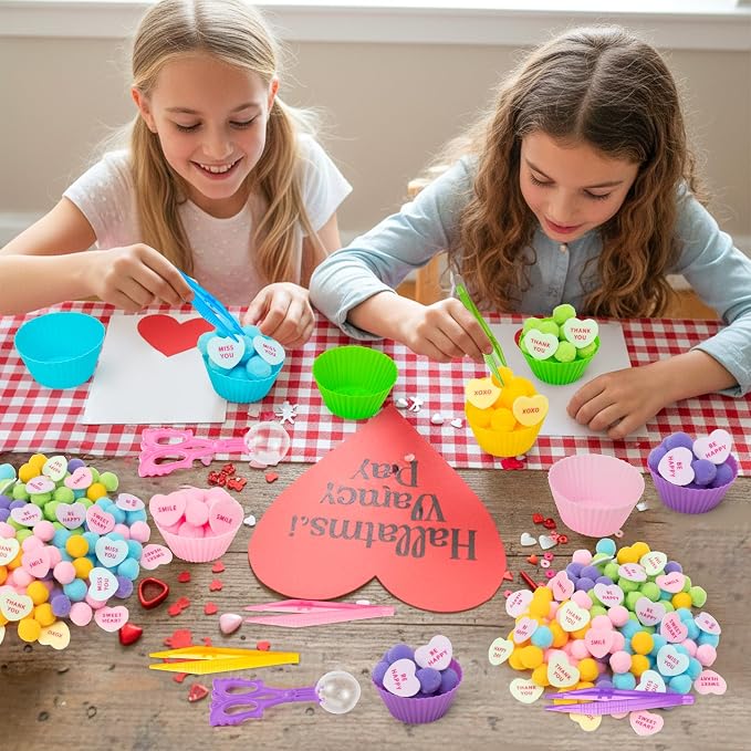 EZdhuawuse Summer Sensory Bin Fillers - 268P Fine Motor Toy Counting Sorting Set for Kid Birthday Easter Gift, Felt Phrases Heart Colorful Pom Poms Cup Clip for Preschool Education Activities