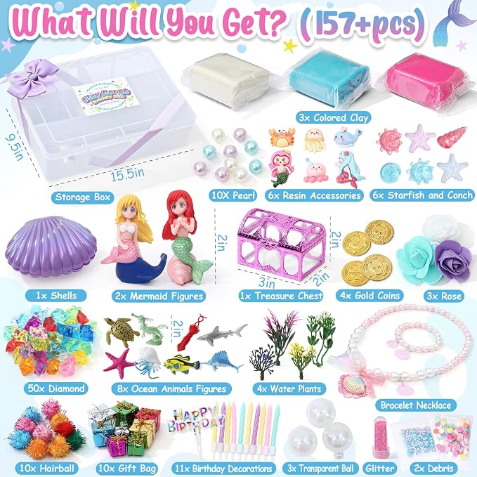 Golray Mermaid Sensory Dough Kit - Play Dough Set with 3 Packs of Playdough, 2 Mermaid Figures, Marine Animals & Plants Toys and Decorative Accessories, Sensory Toys Gifts for Kids & Toddlers