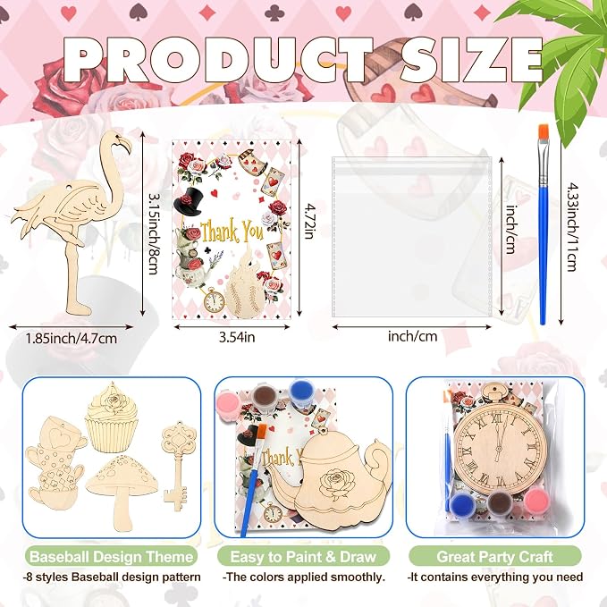Saypacck 24 Pcs Wonderland Party Favors Wooden Paint Craft Kits | 8 Unicorn Butterfly Designs, Paint Colors Included, Goodie Bags Fillers Wonderland Decorations Fairy Wands Theme Crafts