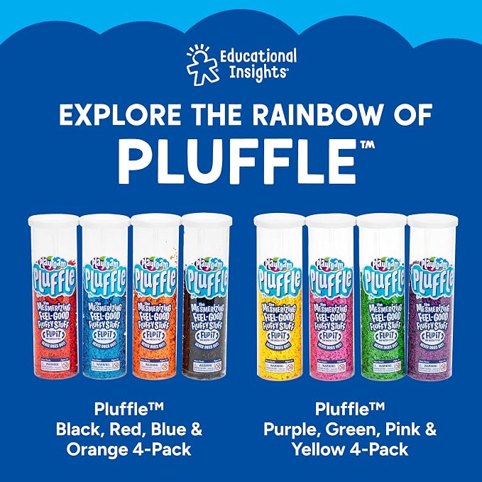 Educational Insights Pluffle Glow-in-the-Dark - Preschool Sensory Bin Filler, Tactile Sensory Toys for Toddlers 3-4, Mess Free Slime Alternative, Satisfying Foam Sand Bin Filler, Includes Two Colors