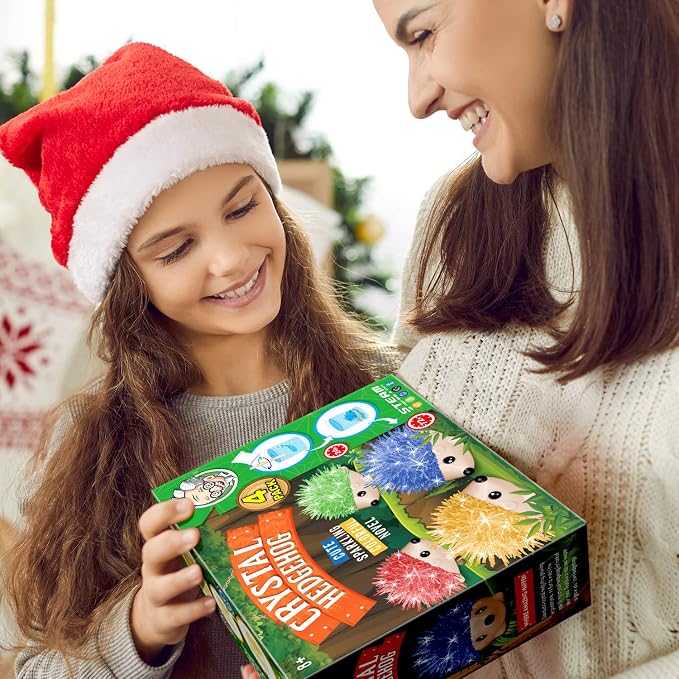 Crystal Growing Kit - 4 Vibrant Hedgehogs Fast 24H, STEM Gift for Kids 6-12 | Grow 4 vibrant hedgehogs in 24H. STEM science kit for ages 6-12. Educational DIY toy, great birthday gift for boys & girls.