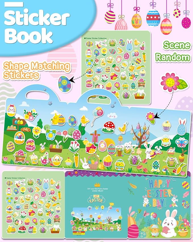 Benresive Reusable Sticker Book for Toddlers, Stickers for Kids, Travel Toy | Toddler Toys, Boys Girls Birthday Gifts, Airplane & Road Trip Essentials Kids, No Mess Waterproof Toddler Crafts Activities