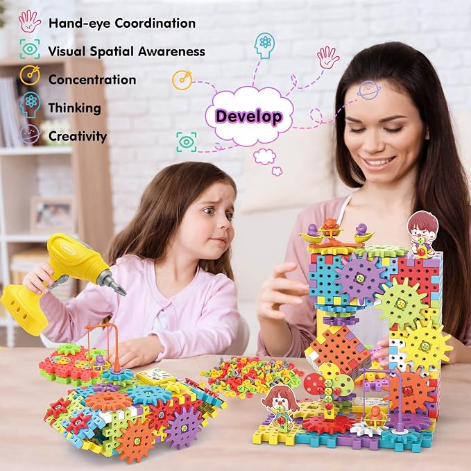 Building Toys, 234 Pieces Upgrade Gear Building Blocks Set | Kids Tool Set with Electric Drill, Kids STEM Kits Birthday Gifts for Boys Girls Age 3+