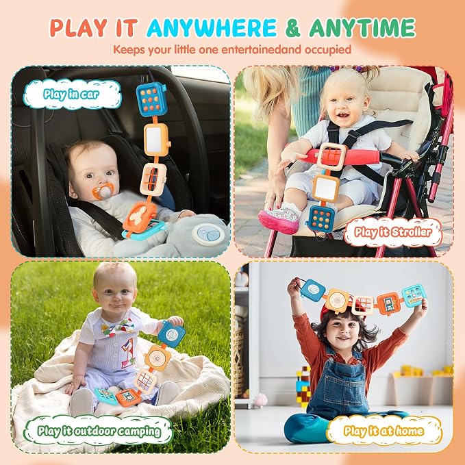 Busy Board for 1 Year Old, Travel Toys for Toddler 1-3 on Plane Car, Montessori Busy Board Busy Cube, Toys for 1 Year Old Boy Girl, Stocking Stuffers for Toddler (Blue)