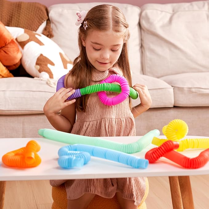 JOYIN 9 Pack Pop Tubes, Sensory Toys (Large) Fidget Toys Party Favors - 9 Colors, Creativity Learning & Fun for Kids - Perfect for Party, Goodie Bags Stuffers, Classroom School Reward