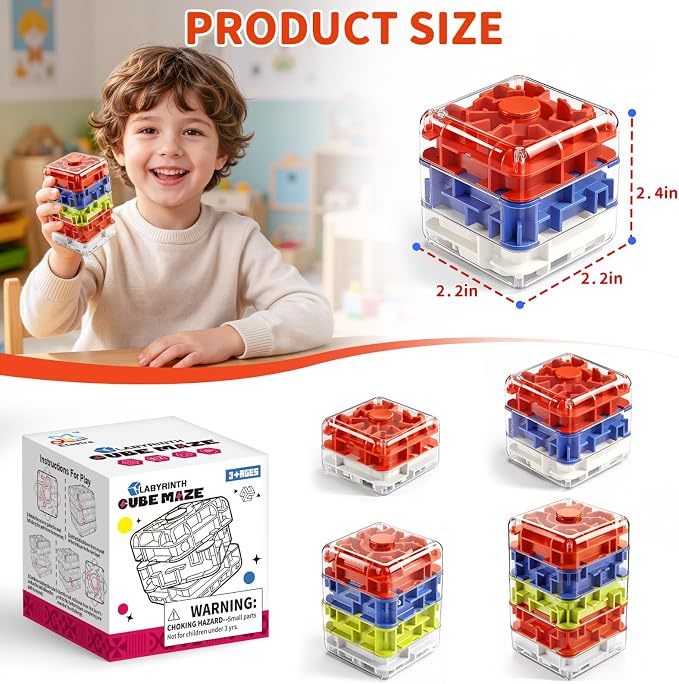 Infowush 2-in-1 Fidget Spinners Maze Cube - Fidget Toys for Kids & Adults | 3x3 Cube, Stress Relief Sensory 3D Brain Teaser Puzzle Cube, Board Game, Travel Toy, Birthday Gift for Boys Girls Ages 3 & Up