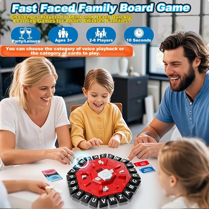 Word Game,Family Board Games with 2 Modes,220 Topics,Fast-Paced Letter Game | Pressing Games for Kids Adults Families,2–8 Players Home,Party,Classroom,Travel,with 220 Topic Categories,24 Letters,35 Cards