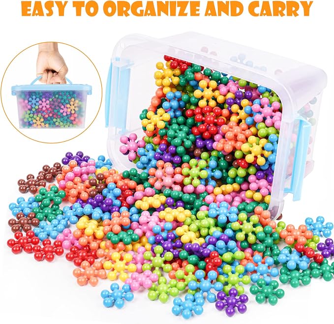 Building Blocks Educational Toy - 300PCS Snowflake Stem Construction Set for Kids 3+, Safe Non-Toxic Storage Case, Learning Gifts for Boys Girls, Multi-Color | Interlocking Snowflake Discs in BPA-Free Plastic with Storage Case – Boosts Fine Motor Skill...