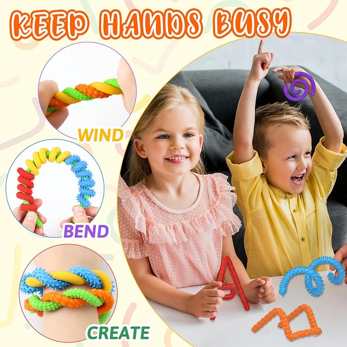 8 Pack Fidget Toys Sensory Sticks for Kids, Quiet Fidgets for Classroom Unique Textured Calming Travel Toys, Stress Relief Autism Sensory Room Must Haves, Stocking Stuffers